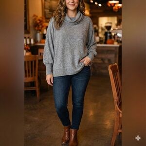 NEW Anthropologie Maeve Women's Sweater Gray Heather Cowl Neck Tunic Knit Size M